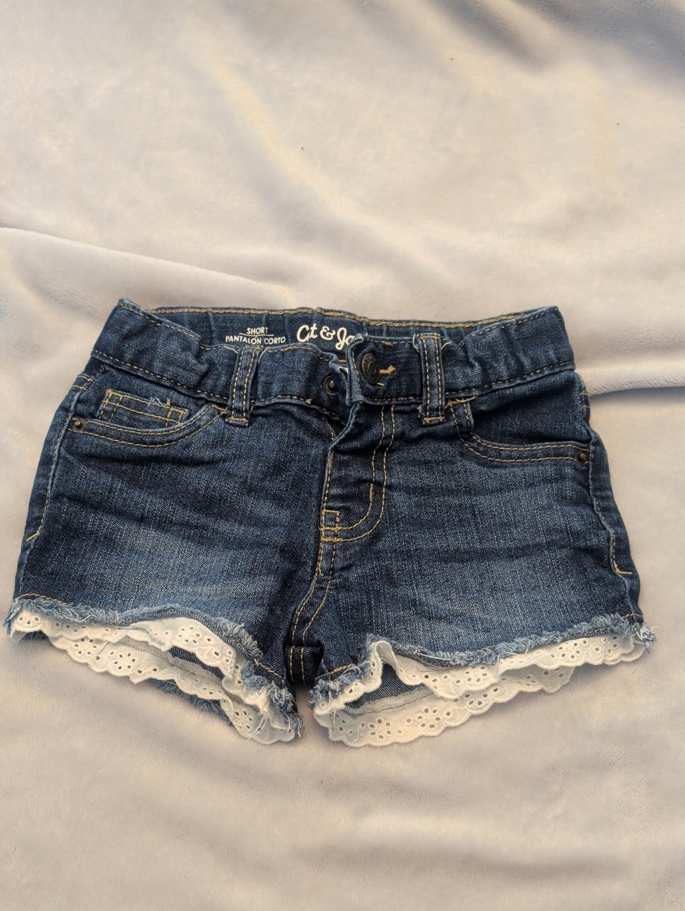 Cat & Jack Dark Blue Denim Shorts with White Eyelet Trim